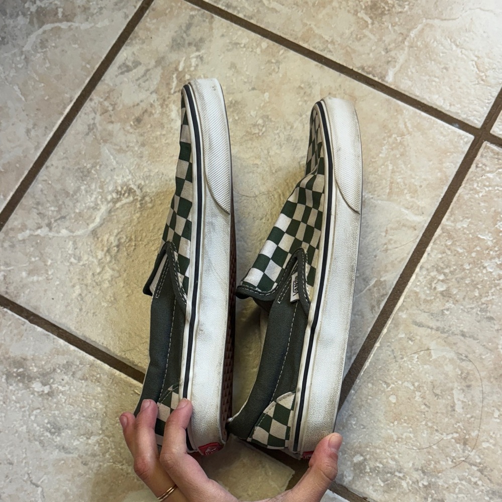 Vans Olive and White Checkered Slip-Ons - Picture 5 of 9
